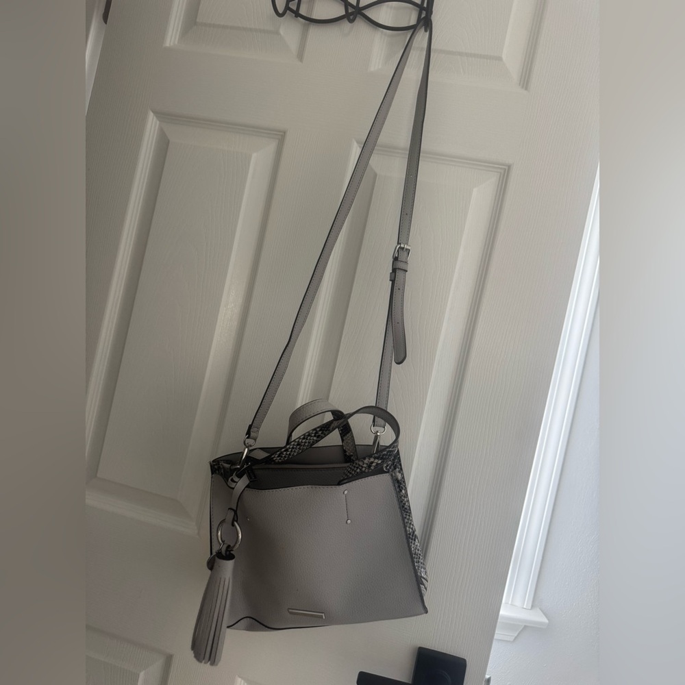Anne Klein Gray Crossbody Bag with Snake-Print Trim